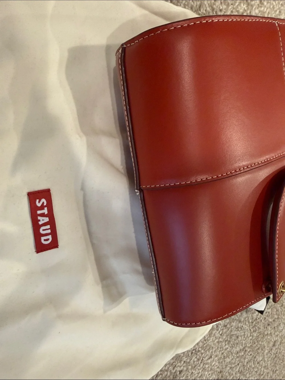 Staud Red Leather bucket bag with Top Handles